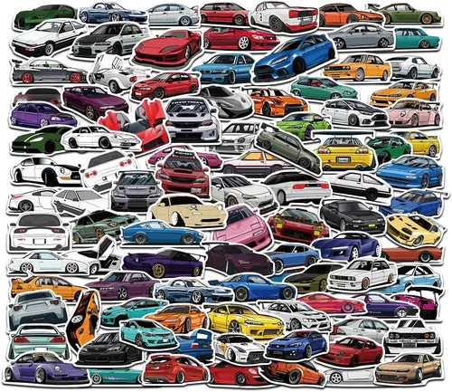 100 piezas Calcomanías JDM para Autos de Carreras - Calcomanías de Vinilo VSCO Impermeables para Niños, Laptops, Hydro Flask, Botellas de Agua,