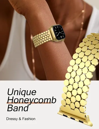 Miniatura 2 de JR.DM Bandas de Oro Compatibles con Apple Watch 38mm 40mm 41mm 42mm (S10/11) para Mujeres, Correa Elegante y Lujosa de Miel de Metal de Diseño