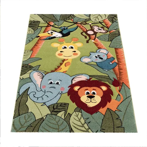 Miniatura 5 de Paco Home Alfombra verde para niños con animales de la selva para la habitación de los niños, tamaño: 3 pies 11 pulgadas x 5 pies 7 pulgadas