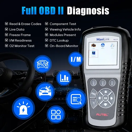 Miniatura 3 de Autel MaxiLink ML619 OBD II Escáner - Igual que AL619, herramienta de diagnóstico ABS y SRS para vehículos de más de 1996, hasta AL519 ML519, lector