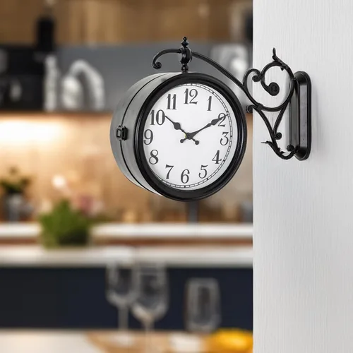 Miniatura 7 de Reloj de pared de doble cara, reloj de pared vintage de metal europeo, relojes de pared grandes de esquina antiguos para jardín, interior, exterior