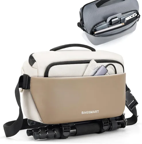 BAGSMART - Bandolera para cámara pequeña, bolsos para cámara para fotógrafos con soporte para trípode, bolsas para cámara DSLR/SLR/sin espejo
