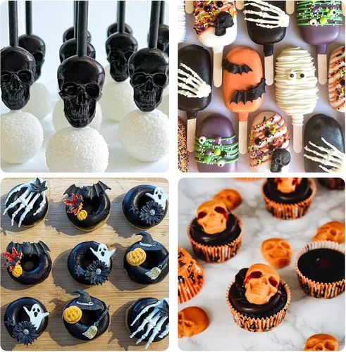 Miniatura 4 de 5 moldes de Halloween, moldes de fondant de murciélago de esqueleto para fiesta de Halloween, decoración de cupcakes, molde de caramelo