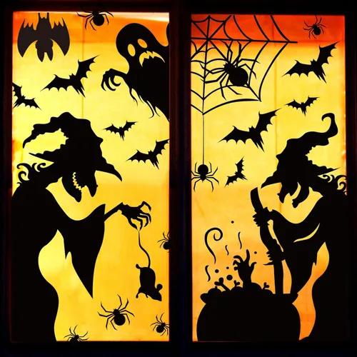 Miniatura 8 de Decoraciones de silueta de ventana de Halloween - Lindas calcomanías de silueta de monstru