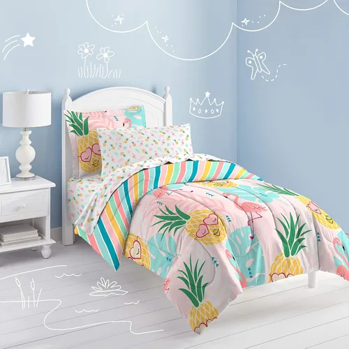 Miniatura 34 de dream FACTORY - Juego de edredón de microfibra ultrasuave para niñas, color rosa, tamaño individual, diseño de princesa mágica Princesa Mágica Rosa