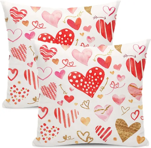 Miniatura 18 de AEIOAE - Juego de 2 fundas de almohada de San Valentín, de 16 x 16 pulgadas, rojo, con diseño de corazón de amor, fundas de almohada decorativas