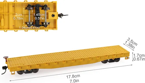 Miniatura 6 de Evemodel C8741 2pcs HO Scale 1:87 52' Transportador plano de coche plano 52 pies Modelo Tren Contenedor de transporte de carga Coche (amarillo)