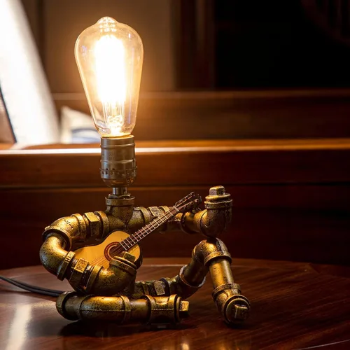 Miniatura 7 de Lámpara de mesa de guitarra musical, lámpara de mesa Steampunk, lámpara de guitarra retro steampunk, lámpara de robot de tubo de metal industrial