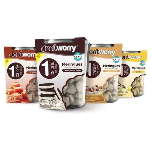 Don't Worry Galletas de merengue | Caramelo, galletas y crema, capuchino, sabor a vainilla | Snacks bajos en calorías con 1 calorías por pieza |