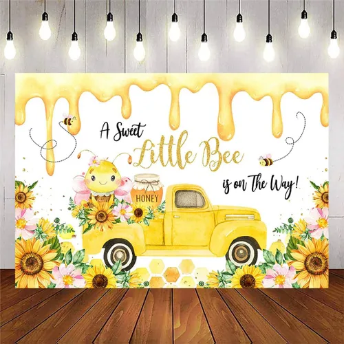 Miniatura 6 de Avezano Fondo de decoración de fiesta de baby shower de abejas para niño, A Sweet Little Bee is On The Way, telón de fondo para baby shower, telón