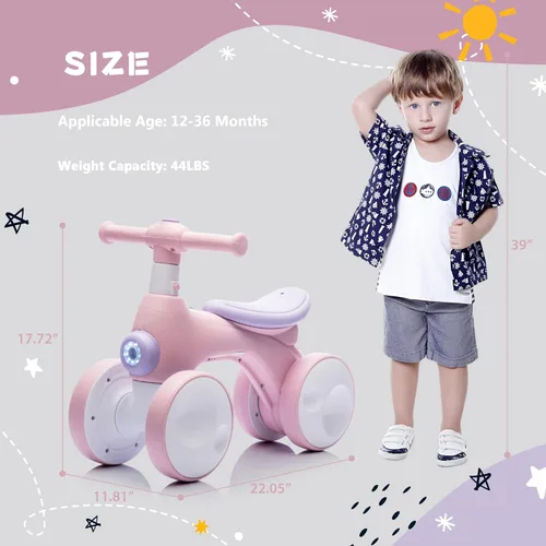 Miniatura 6 de Bicicleta de equilibrio para bebés con máquina de burbujas para niños de 1 año, bicicleta de equilibrio para niños de 4 ruedas con fabricante de Rosa