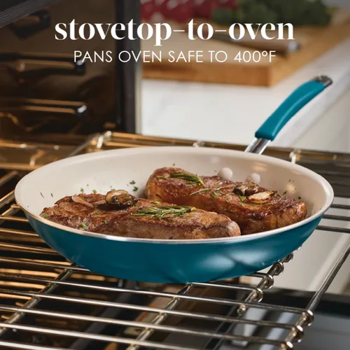 Miniatura 5 de Rachael Ray Cucina Sartén antiadherente de cerámica/Sartén, 12.5 pulgadas antiadherentes Sartén abierta, apta para lavavajillas - Azul marino