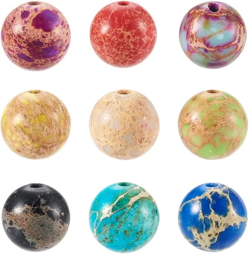 Pandahall - 90 cuentas de jaspe imperial natural de 0.315 pulgadas (0.315 in), cuentas de piedras semipreciosas, 9 colores centrales perforadas