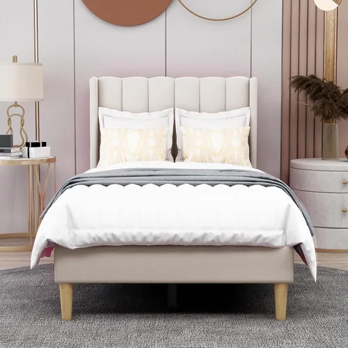 Miniatura 3 de AGARTT Marco de Cama con Plataforma Tapizada Tamaño Twin con Cabecero y Piecero/Soporte de Listones de Madera/No Se Necesita Somier/Fácil Montaje