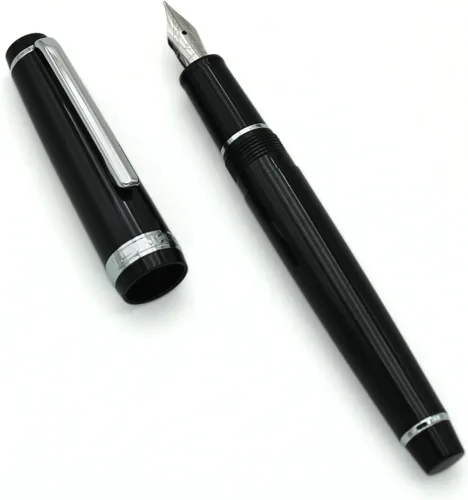 82 - Pluma estilográfica de material acrílico, punta mediana de iridio con convertidor de tinta, escritura suave, diseño clásico, negro (borde Negro