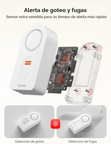 Miniatura 5 de Govee - Paquete de 3 sensores WiFi de agua, detector de fugas de 100 dB, alarma ajustable y alertas en aplicación, alerta de fugas y goteo por