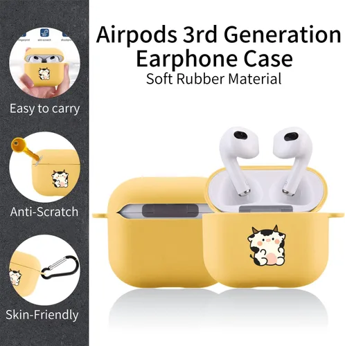 Miniatura 3 de Bonita funda de oso compatible con AirPods 3 con llavero, diseño de animales de dibujos animados, funda de TPU suave para AirPods de tercera