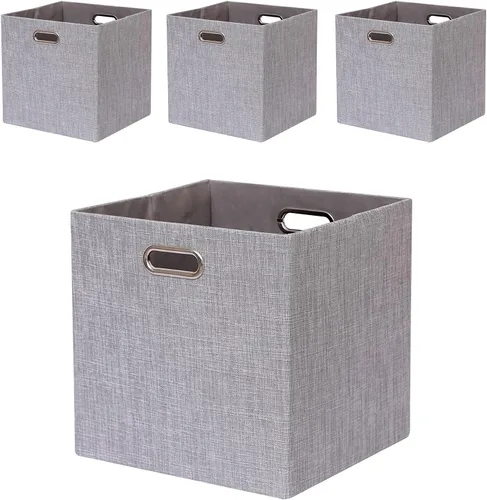 Contenedores de almacenamiento de 13 x 13 x 13 pulgadas, caja plegable de lino con asas, cesta de organización plegable, juego de 4 cestas de gran