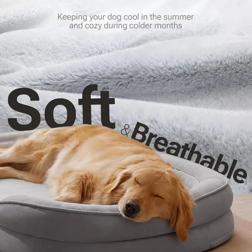 Miniatura 2 de Soft Touch - Cama ortopédica XL para perros grandes con parte superior de pelo sintético, sofá para mascotas impermeable con funda extraíble y Gris