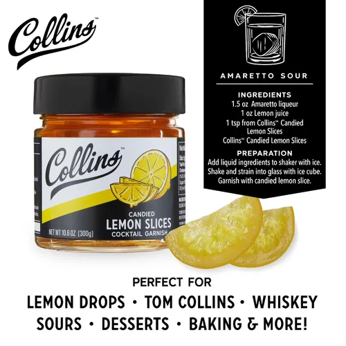 Miniatura 3 de Collins - Rebanadas de limón confitado en almíbar, rebanadas de fruta confitada, accesorios de bebida para cóctel, fiesta, guarnición de bebida