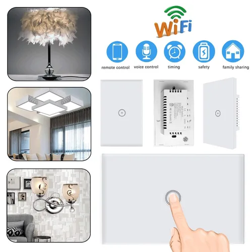 Miniatura 4 de Jinvoo Interruptor de luz táctil inteligente WiFi de pared, control remoto para teléfono inteligente, compatible con iOS y Android, con Alexa Echo