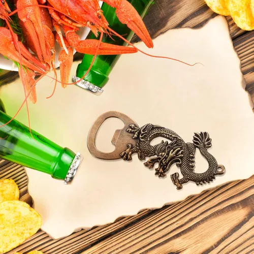 Miniatura 8 de Abrebotellas de dragón Abrebotellas de cerveza 2024 Año Nuevo chino Zodiaco Animal Abrebotellas Metal Vintage Abrebotellas Llavero Dragón Dorado