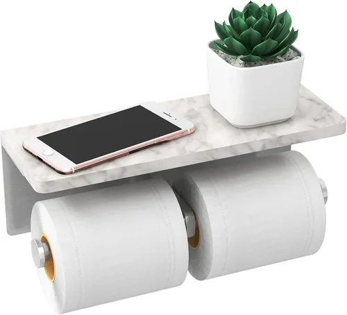 Miniatura 9 de Soporte de papel higiénico de Gypie de mármol con estante, 304 de acero inoxidable con tornillos montado en la pared, soporte para rollo de papel