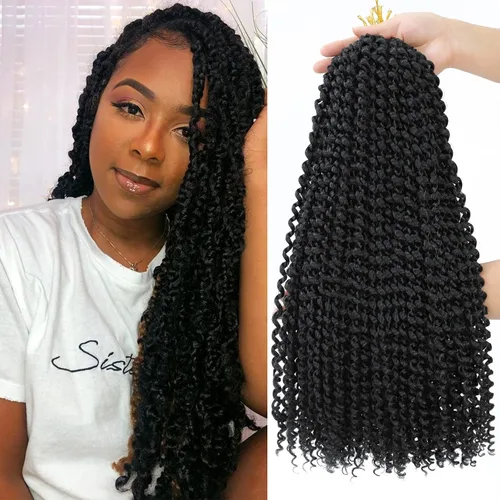 Miniatura 65 de Dansama - 7 paquetes de extensiones de cabello trenzado ondulado Passion Twist, extensiones de cabello de trenzas con ganchillo estilo mariposa, #1B