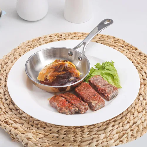 Miniatura 6 de Mini sartén, olla de acero inoxidable de tres capas con mango que se mantiene fresco, salsa térmica y aceite (4 pulgadas/0.12 cuartos de galón)