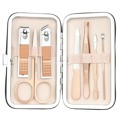 Miniatura 10 de Juego de manicura 7 en 1 de acero inoxidable para uñas, regalos para hombres, adolescentes, herramientas de pedicura con estuche para limpiar