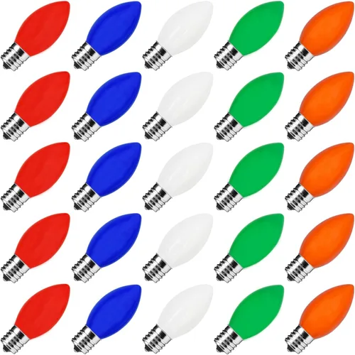 Miniatura 9 de Bombillas LED C7 para Navidad, paquete de 25 bombillas de repuesto multicolor, bombilla LED Edison C7 irrompible para luces navideñas, lámpara