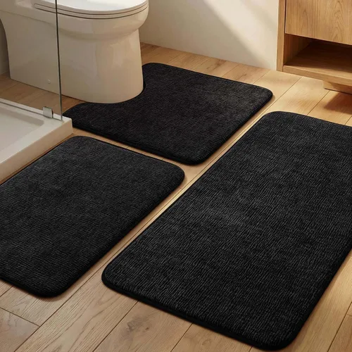 Miniatura 20 de YIHOUSE Juego de alfombras de baño de 2 piezas, juego de alfombrillas de baño de espuma viscoelástica gris oscuro antideslizante de secado rápido
