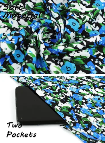 Miniatura 49 de SimpleFun - Vestidos de verano para mujer, camiseta floral, vestido de playa de estilo bohemio, informal, con bolsillos y sin mangas