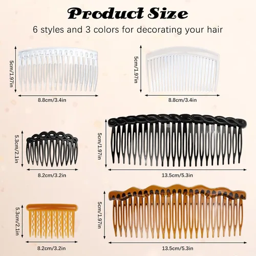 Miniatura 2 de RETON 28 pinzas para el cabello y peines de plástico antideslizantes para cabello grueso o fino de mujer (negro, café, transparente)