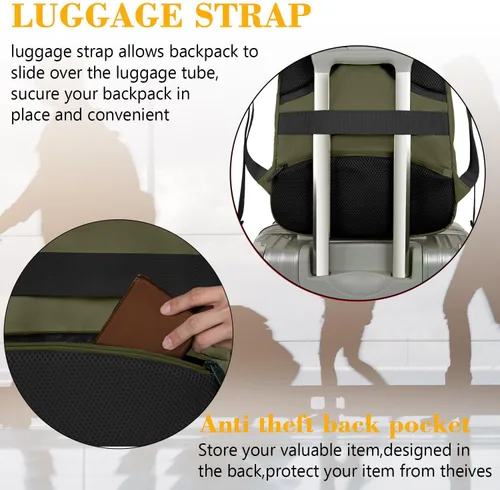 Miniatura 3 de MATEIN Mochila de viaje para laptop de 15.6 pulgadas, mochila resistente para computadora para mujeres y hombres con puerto de carga USB, mochila