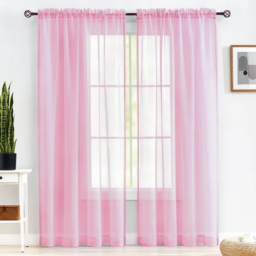 Miniatura 72 de Cortinas para ventana cortinas blancas traslúcidas de 90 pulgadas de largo, 2 paneles de cortinas de tul, paneles de ventana para cortinas de Blanco