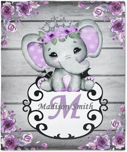 Miniatura 17 de Manta personalizada de elefante azul floral con nombre para niñas, manta con nombre personalizado para niños pequeños, regalos personalizados