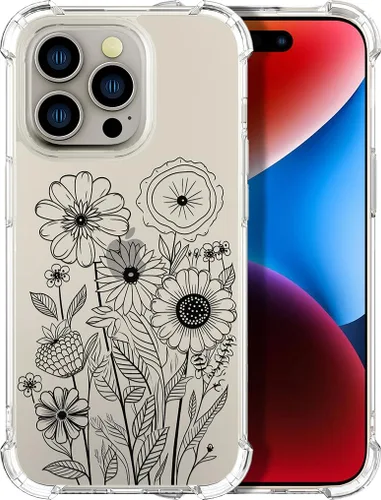 Miniatura 9 de Compatible con iPhone 14, funda transparente y bonita para mujeres y niñas, diseño floral, diseño floral femenino, funda para teléfono 14