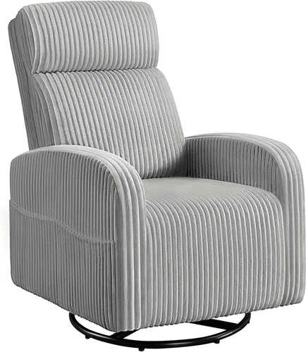 Miniatura 11 de Yaheetech Silla deslizante giratoria de 360° para cuarto de bebé, silla mecedora para amamantar con bolsillos laterales, mecedora de pana para sala