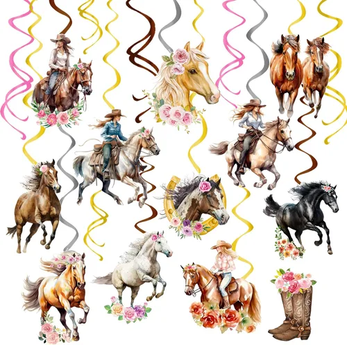 20 piezas de remolinos colgantes de vaquera, decoraciones de fiesta de cumpleaños de vaquera, decoraciones de fiesta de vaquera occidental,