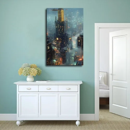 Miniatura 4 de Retro Futurism Cityscape Print – Neon Sci-Fi Wall Decor – Cyber Steampunk Poster for Gamers & Collectors Canvas Poster Wall Art Decor Print Picture
