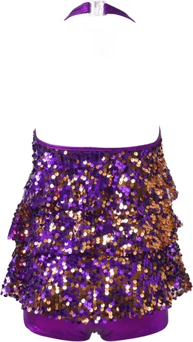 Miniatura 2 de XUNZOO Leotardo de ballet con lentejuelas brillantes para niñas y niñas, jazz latino, actuación en escenario, baile