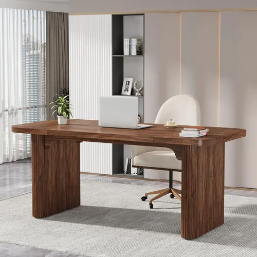 Miniatura 10 de Tribesigns Escritorio ejecutivo de 62 pulgadas, escritorio grande para computadora de oficina con doble pedestal, mesa rectangular de estilo moderno
