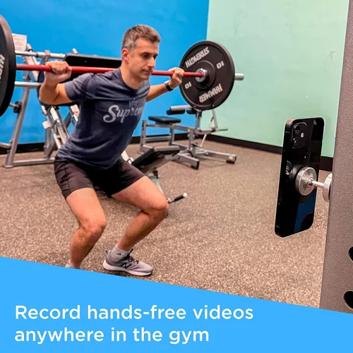 Miniatura 3 de Gym Mate Soporte y soporte magnético dual para teléfono, se fija magnéticamente a superficies metálicas, graba videos de entrenamiento manos libres