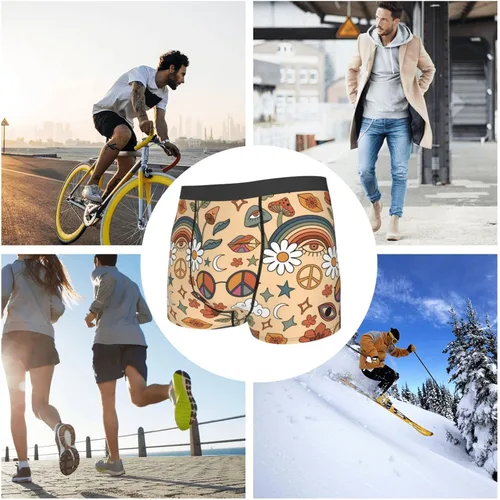 Miniatura 7 de Calzoncillos tipo bóxer con símbolo de paz, diseño de hongos arcoíris, hippie, para hombre, transpirables, cómodos