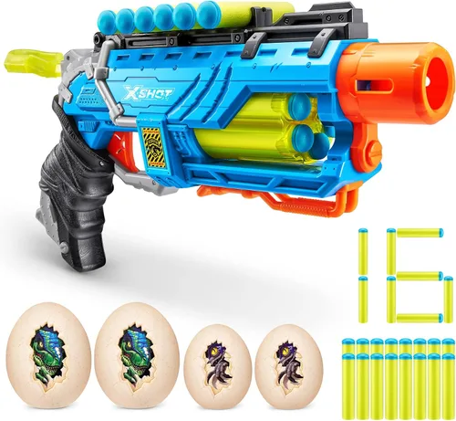 X-Shot Dino Attack - Dino Striker - 2 huevos medianos, 2 huevos pequeños, 16 dardos