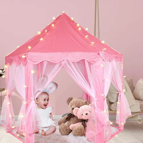 Miniatura 6 de Tienda de campaña de princesa con luces LED de estrellas, tienda de campaña para niñas, casa de juegos grande para niñas, regalos de juguete