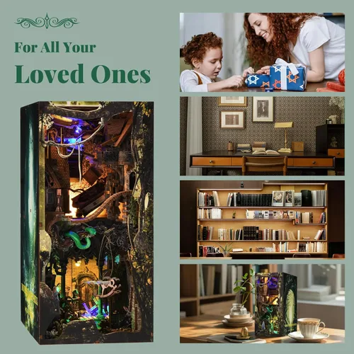Miniatura 4 de CCCDF Kit de Rincón de Libros, Kit de Rincón de Libros con Cubierta Antipolvo para Adultos Kit de Casa en Miniatura DIY Rompecabezas de Madera 3D