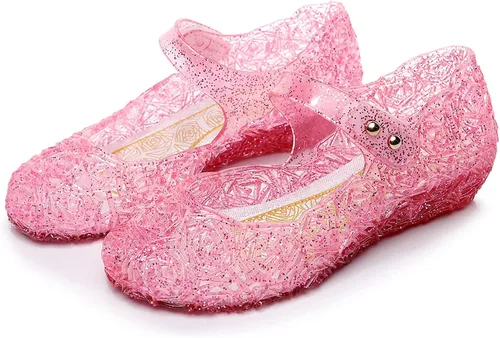 Miniatura 5 de OMGard Zapatos de gelatina para niñas, sandalias de cumpleaños de princesa de reina de la nieve para niñas pequeñas, sandalias azules con purpurina