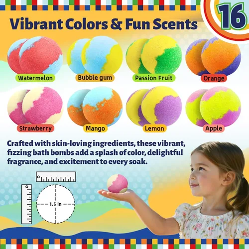 Miniatura 3 de Zippytots - Bombas de baño para niños con juguetes de comida en el interior, paquete de 16 surtidos de burbujas de baño sorpresa coloridas, bombas